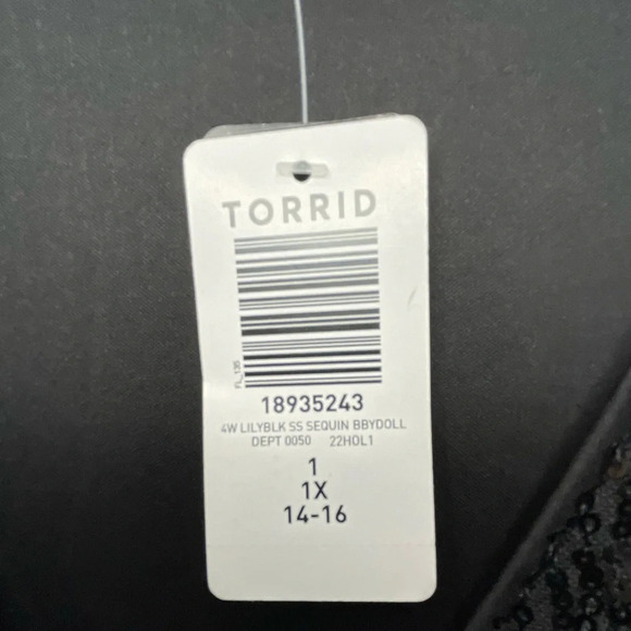 Torrid Lily Babydoll Sequin Surplice Blouse Black Peplum Size 1x Sparkly Party - Picture 4 of 8